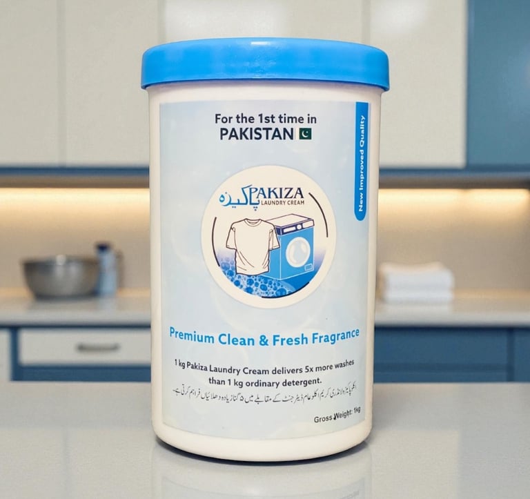 Premium luxury view of Pakiza Laundry Cream jar by ZSA Traders Pakistan – concentrated detergent with 5× more washes, fresh f