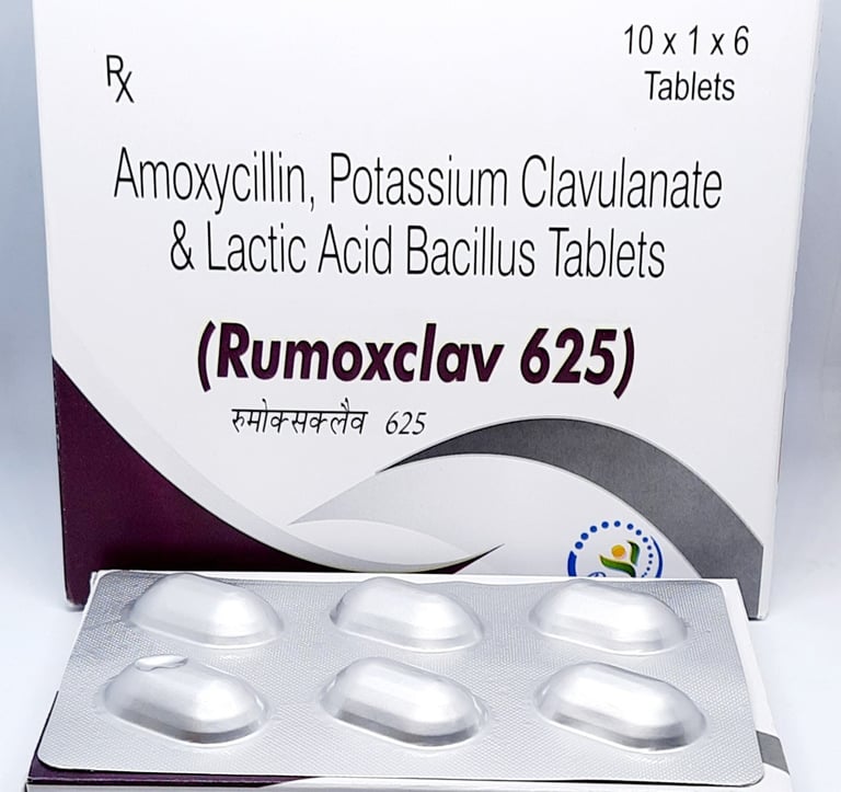 Amoxycillin 500mg, Potassium Clavulanate 125mg Tablet, Lactic acid bacillus Tablet