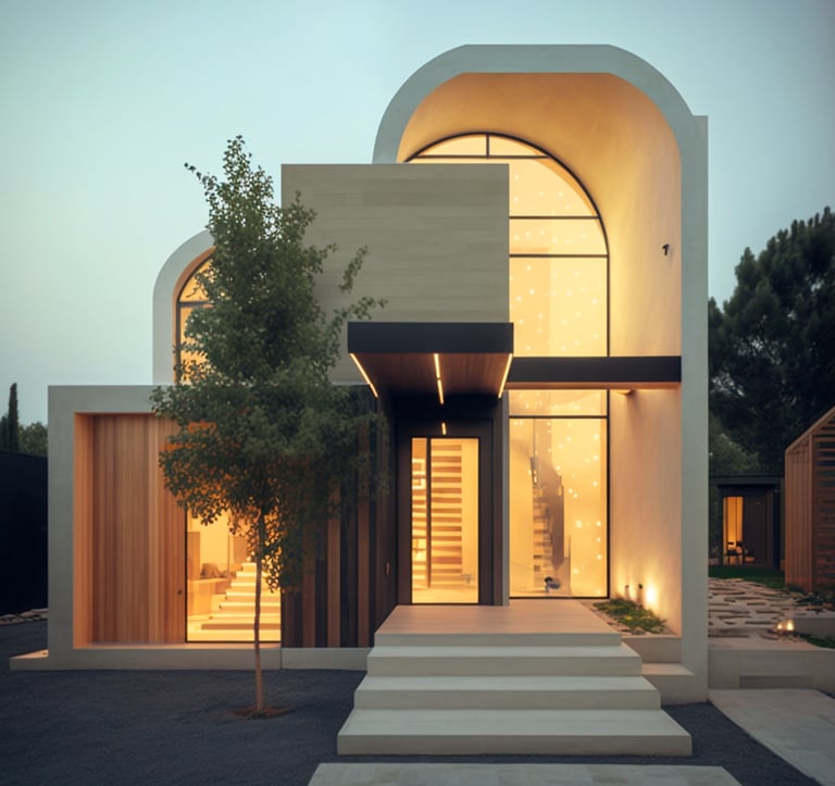 a Modern villa with a staircase leading to a staircase