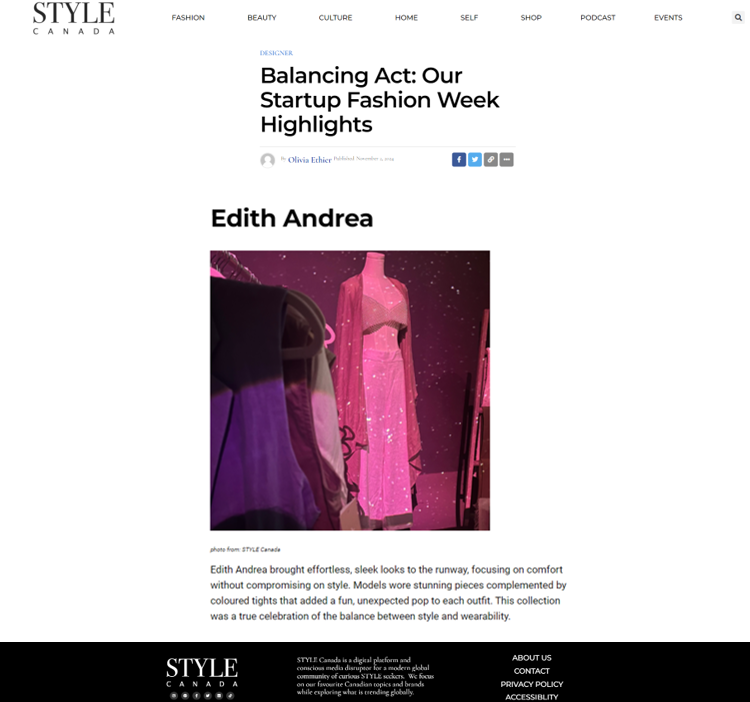 Highlights from Startup Fashion Week featuring the balanced style and wearability of Edith Andrea's fashion.
