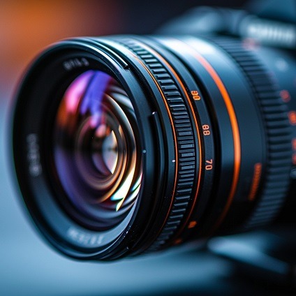 Close-up of a camera lens, symbolizing imagery and creative inspiration.