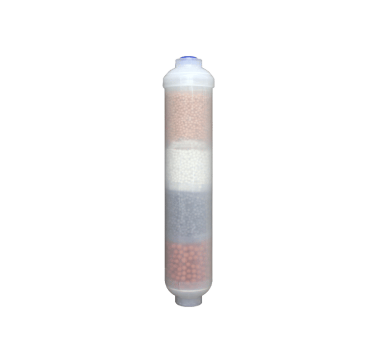Inline small molecule antibacterial mineralization filter cartridge