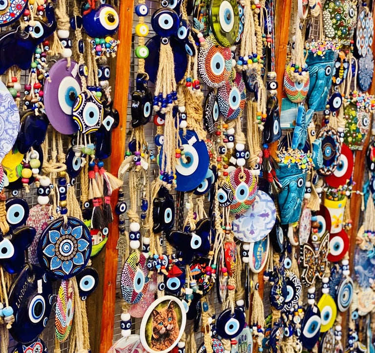 colorful souvenirs in Lindos village in Rhodes Greece