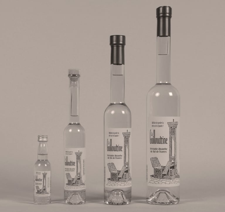 Edition La Guilloudtine 68%, bouteilles d'absinthe de plusieurs formats