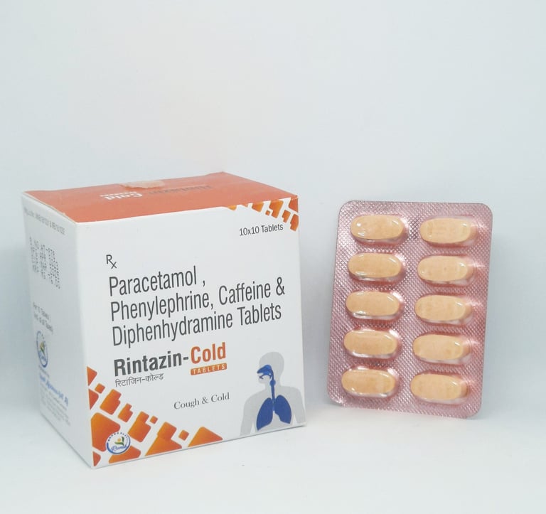 Rintazin-Cold | Paracetamol, Phenylephrine, Diphenhydramine & Caffeine Tab