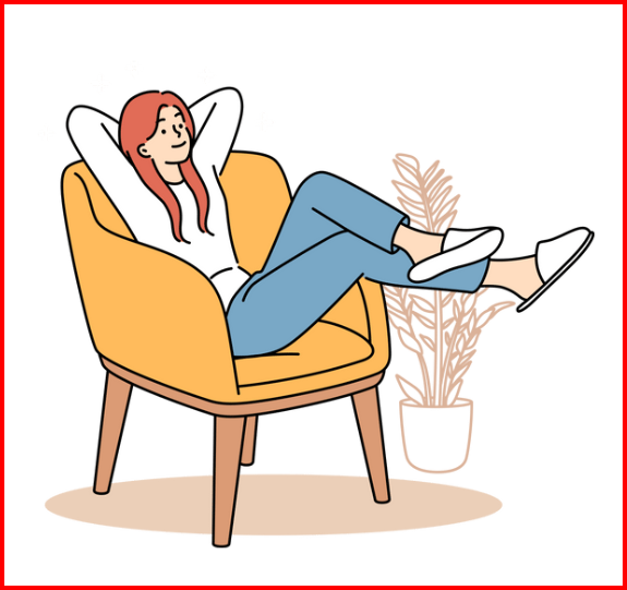 a woman sitting in a chair with her feet up