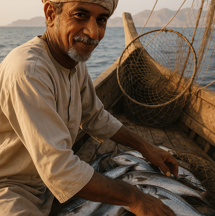 omani fisherman on the sea