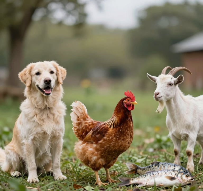 A colorful illustration showing domestic, agriculture, and miscellaneous animals grouped in separate sections.