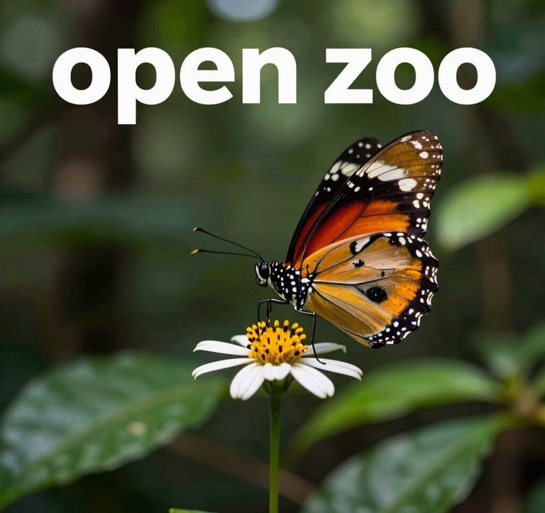 A high-detail close-up of a rare, vibrant butterfly resting on a wildflower in the Godawari forest. The background is a soft blur of deep sea green foliage and dappled sunlight, capturing the 'open zoo' atmosphere of the jungle.