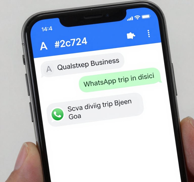 A close-up of a premium smartphone screen displaying an automated WhatsApp Business chat. The chatbot is qualifying a customer inquiry about a scuba diving trip in Goa. The interface is clean, professional, and features the Ads24 palette of #2C7DA0 and white.