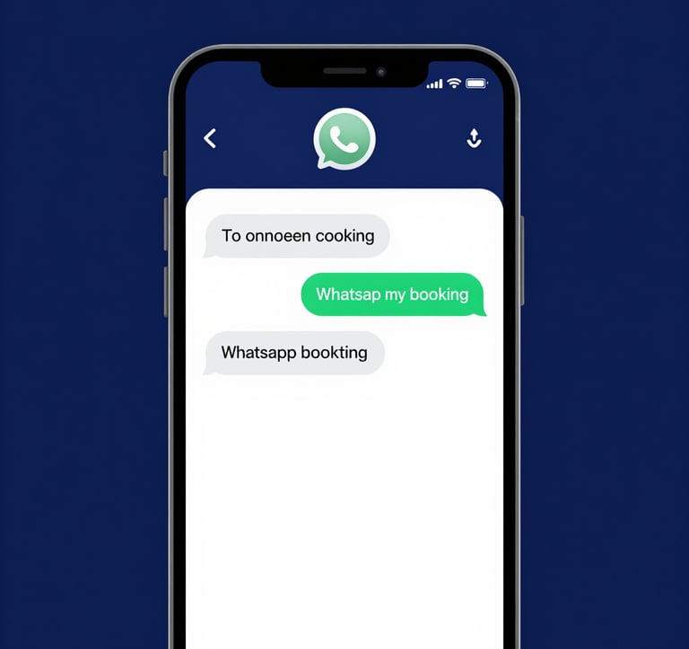A professional digital interface showing a WhatsApp chatbot conversing with a customer about a scuba diving booking. Clean, modern UI with mobile phone frame, using brand colors #0F2C3D and #2C7DA0.