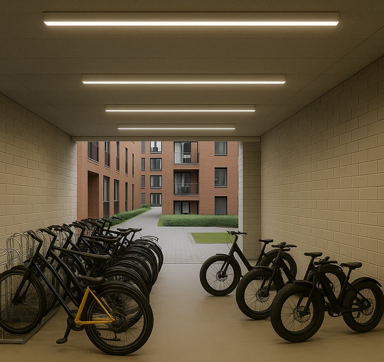 Stalling, van oude LED naar smart LED met sensoren en 1 noodarmatuur