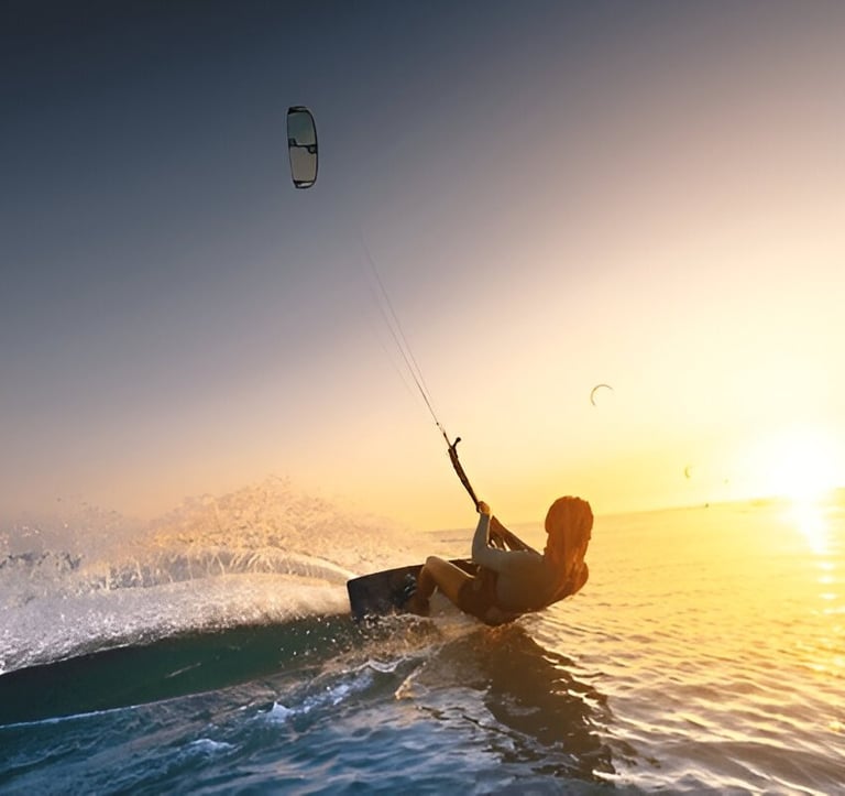 une personne faisant du kitesurf sur le lagon du Morne 