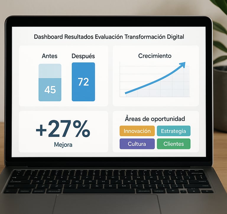 Dashboard métricas evaluación gratuita transformación digital resultados