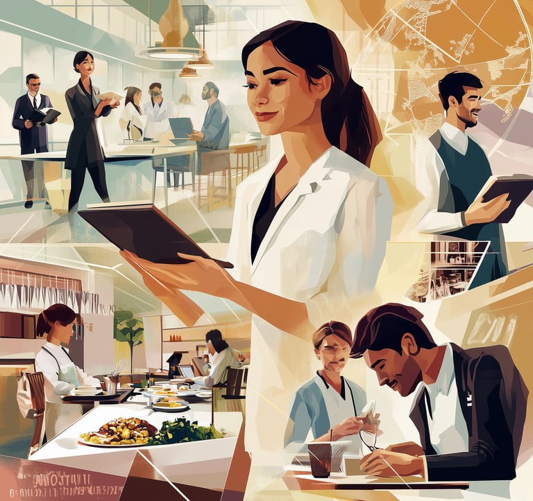 a woman in a white lab coat and a man in a suit