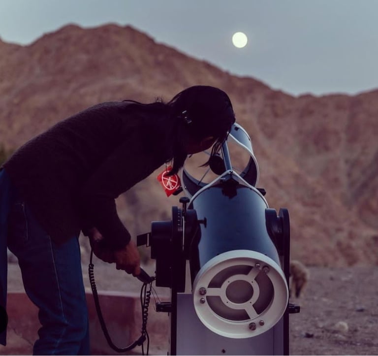 "Stargazing at Hanle, India's first dark sky reserve, through a telescope.