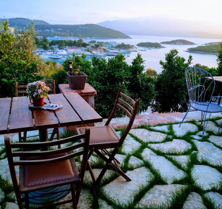 "Create Memories with Family and Friends on the Common Use Terrace at John's Guesthouse in Ksamil"