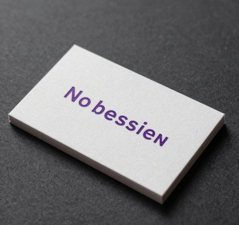 Close-up of a premium, minimalist business card design on a Dark Charcoal textured surface, Macroon Purple ink details, sophisticated North American executive aesthetic, soft studio lighting.