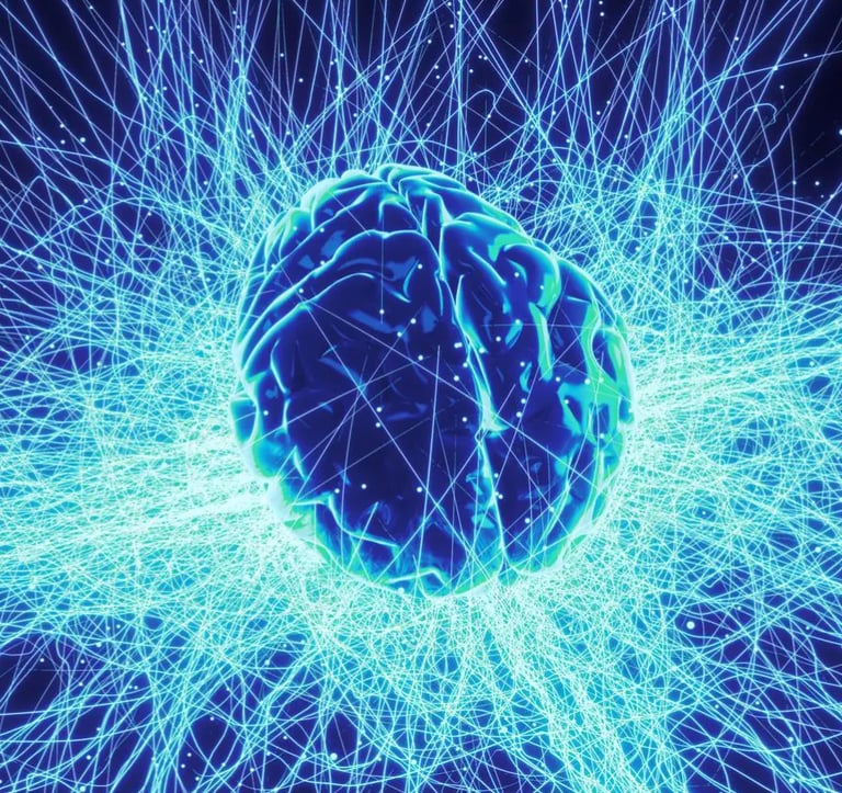 A brain with many electrical signals surrounding it
