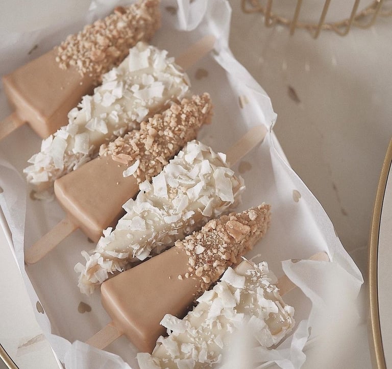 a tray of food on a tray with coconut cream