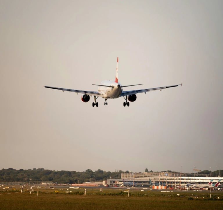 Avion aterrizando en aereopuesto representando la logistica aerea.