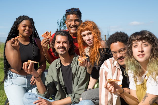 people eating pizza