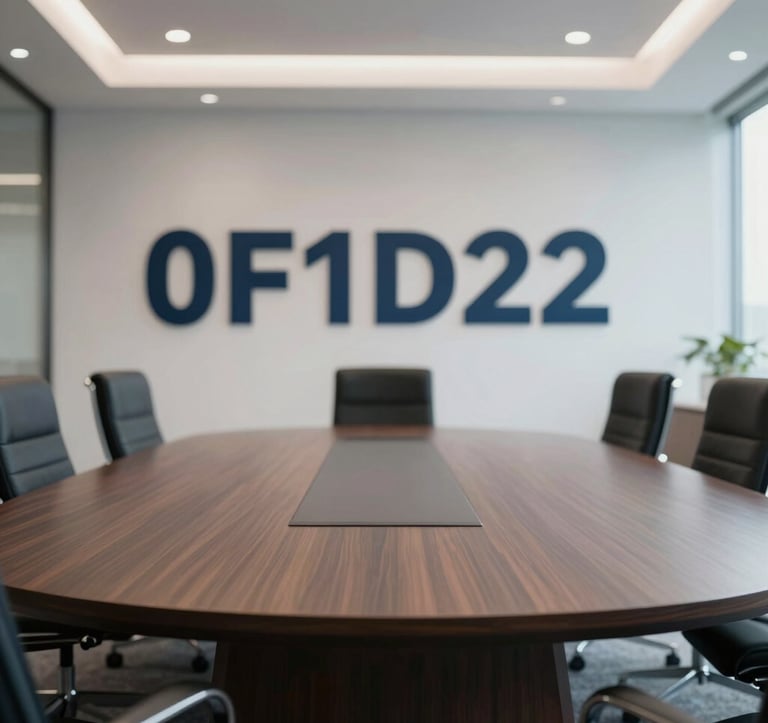 A high-end, professional office interior showing a large, empty circular conference table made of dark wood, symbolizing nonpartisan collaboration and systemic focus. Analytical and clean aesthetic using #0F1D2C.
