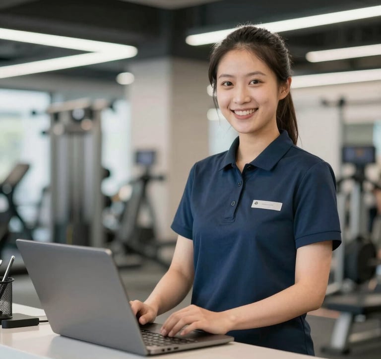 User clicking a button on a website to access the gym management system login page.