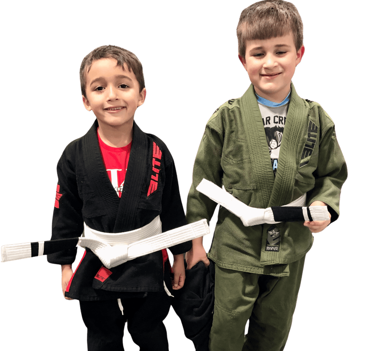 two boys in BJJ unifrorms standing next to each other
