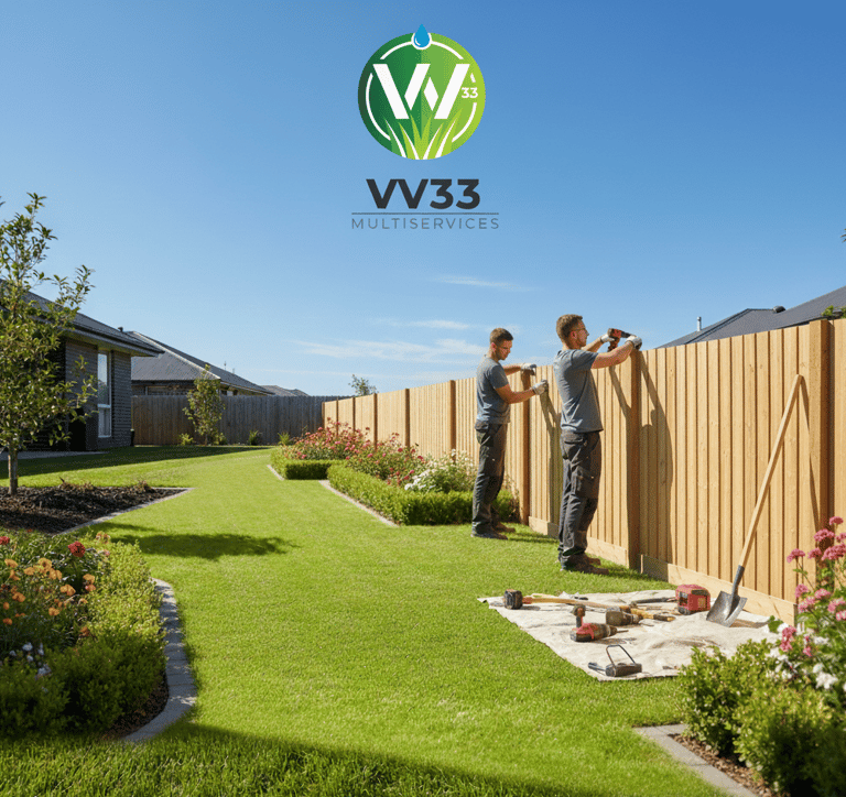 ouvriers qui montent une cloture