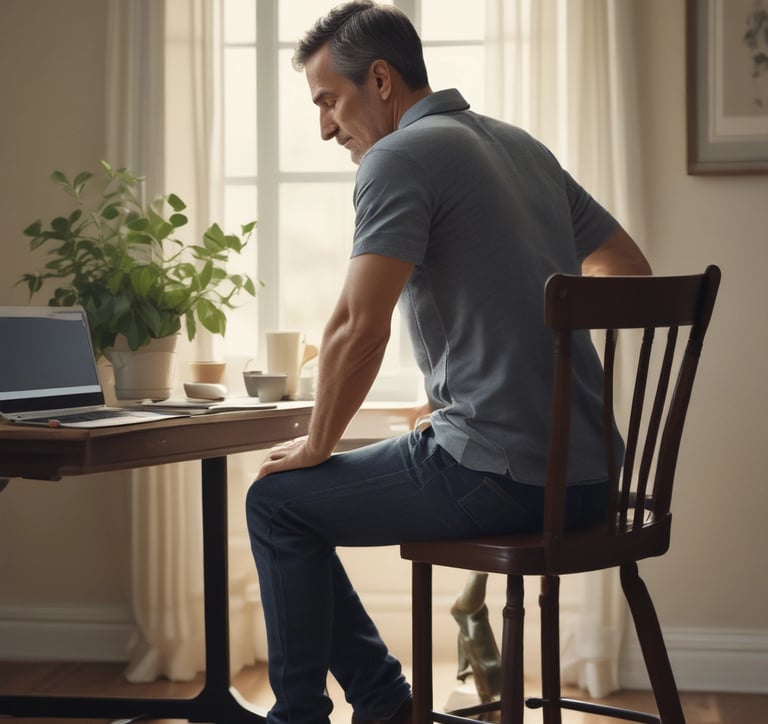 Middle-aged man feeling stiff in his lower back — mobility decline after 40 due to tight joints and
