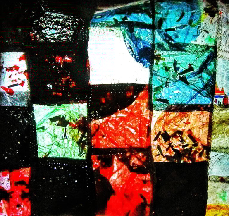 Patchwork abstract photo stock from recycle plastic ironed sewing patchwork 