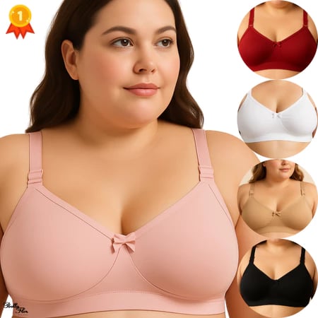 Kit com 4 sutiãs plus size de alta sustentação com alças largas e tecido duplo, ideal para conforto 