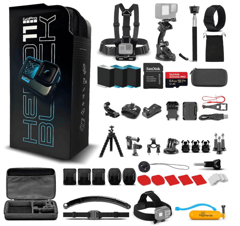 Travel GoPro camera and accessories