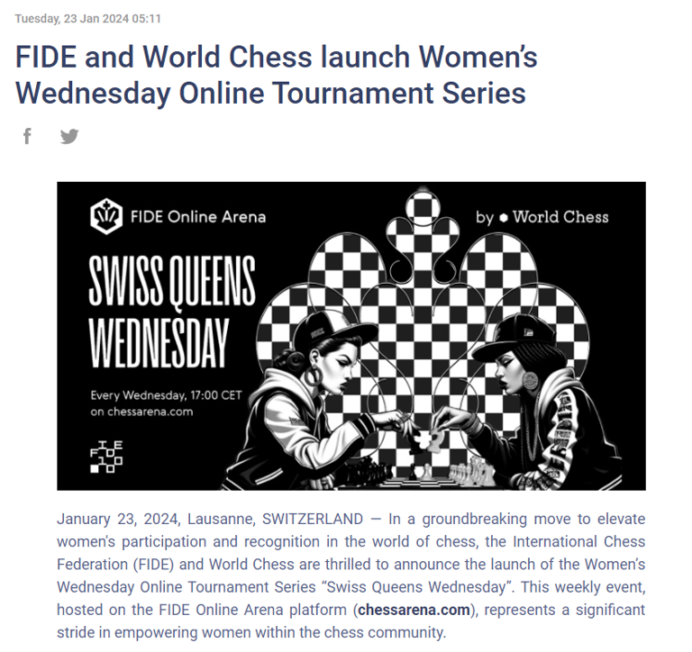 FIDE and World Chess launch Women’s Wednesday Online Tournament Series. FIDE Chess. FIDE Women.