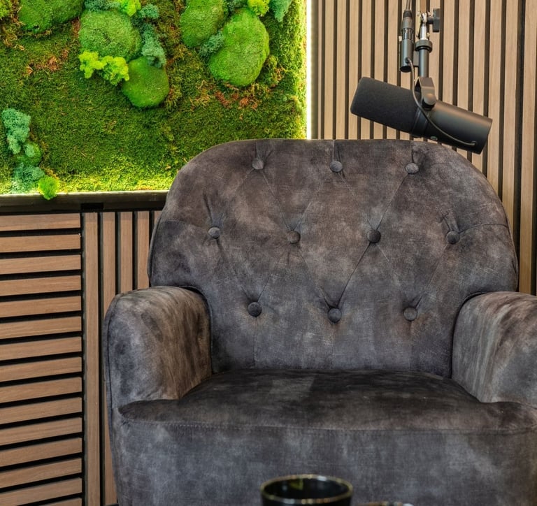 a chair with a mossel planter on it