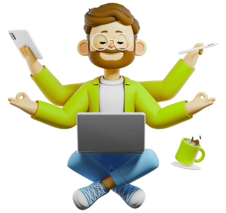 3D character illustrating web design and SEO workflow