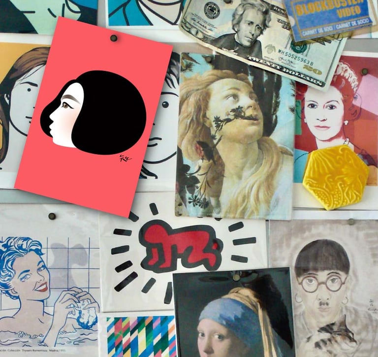 portrait of Tomo Iida with postcards