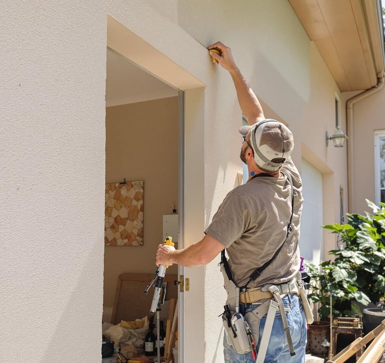 A man fixing house