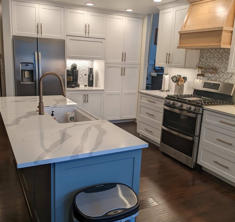 craftsman style kitchen with custom hood vent