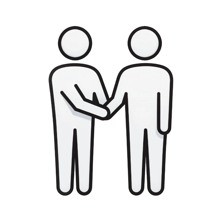 White minimalist business handshake icon symbolizing partnership and agreement on a black background.