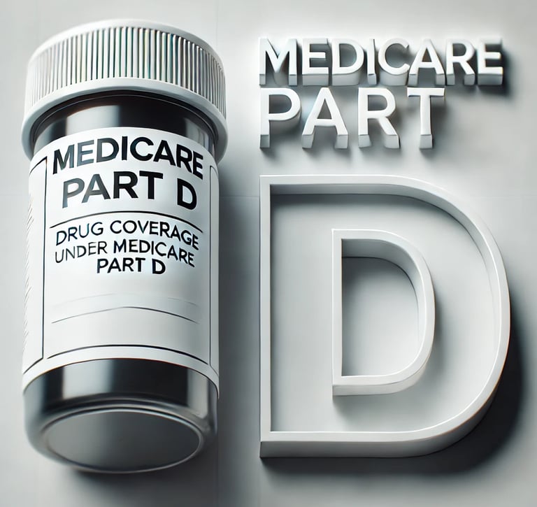 Picture of Pill bottle with large lettering next to pill botttle saying Medicare Part D.