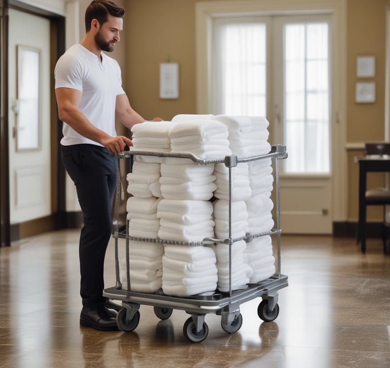 Freshly folded towels being delivered to a business.
