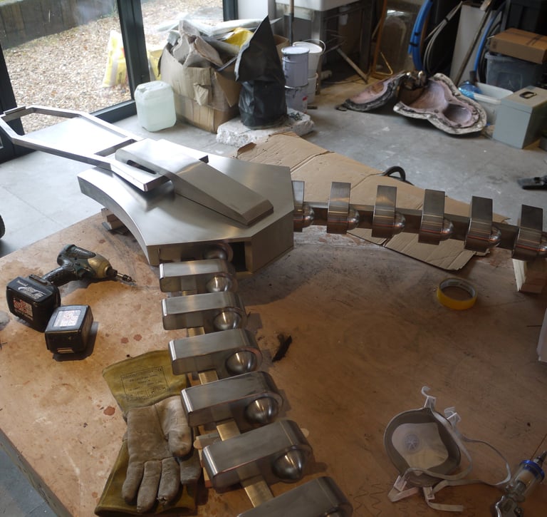 working studio stainless steel zip creation Naughty Boy studio Artist in residence Mark Richard Hall