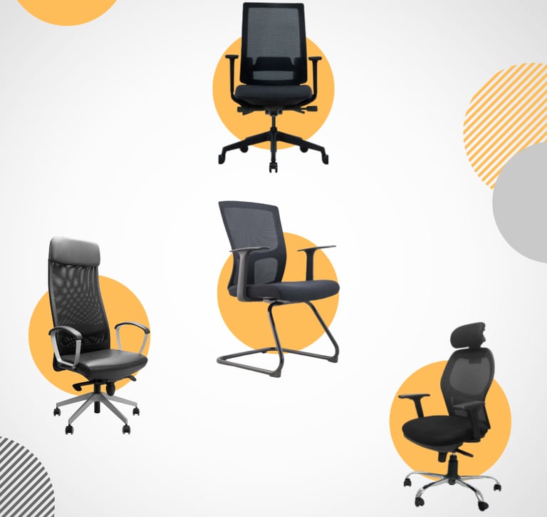 a collection of office chairs and chairs with different types of chairs
