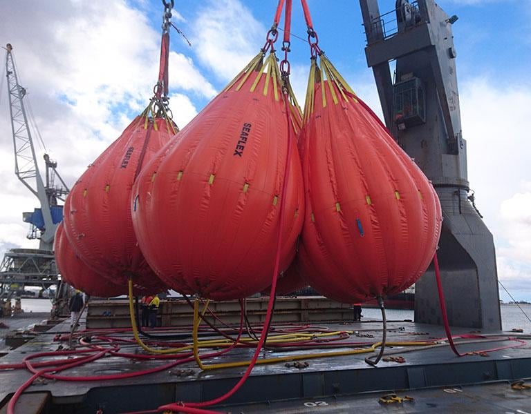cargo cranes undertaking a load test with water bags