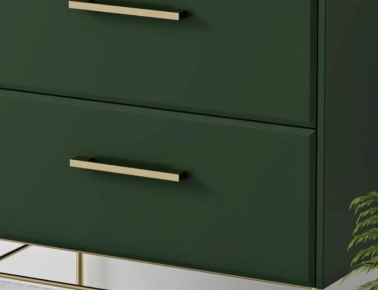 Spray painted 2 drawer PVC vanity cabinet with sintered stone countertop