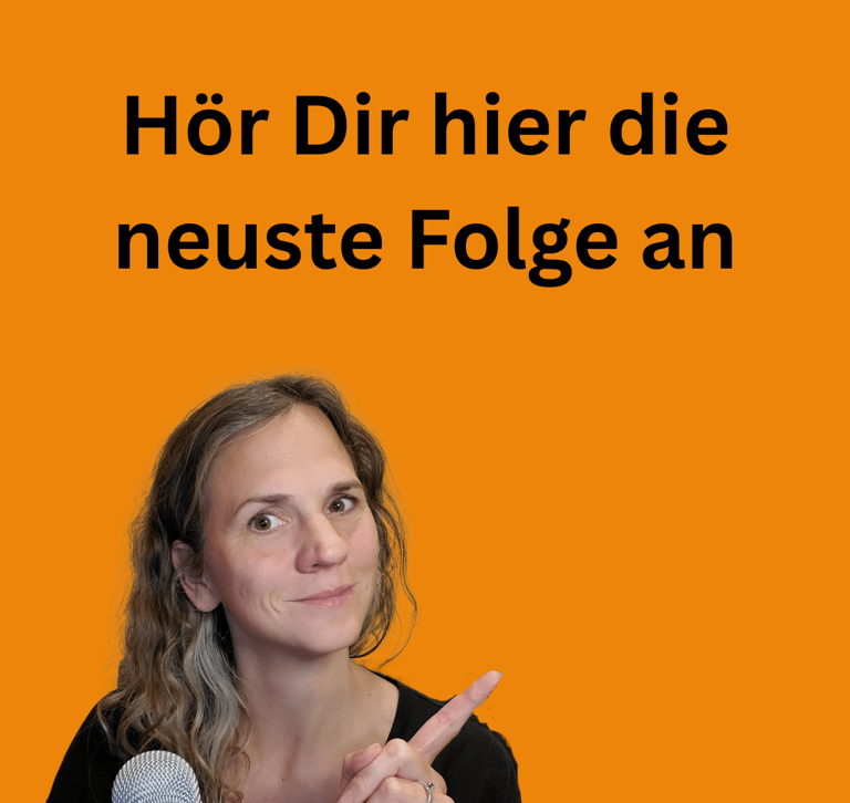 Eva, the podcast coach with a microphone, inviting you to listen to her podcast