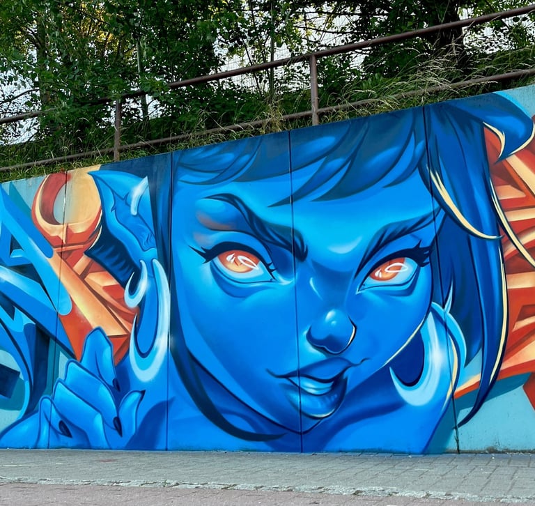 Blue Stare - Mural in Chemnitz, muralism, street art, urban art by Ona Salvador