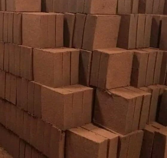 Compressed cocopeat blocks prepared for export shipment